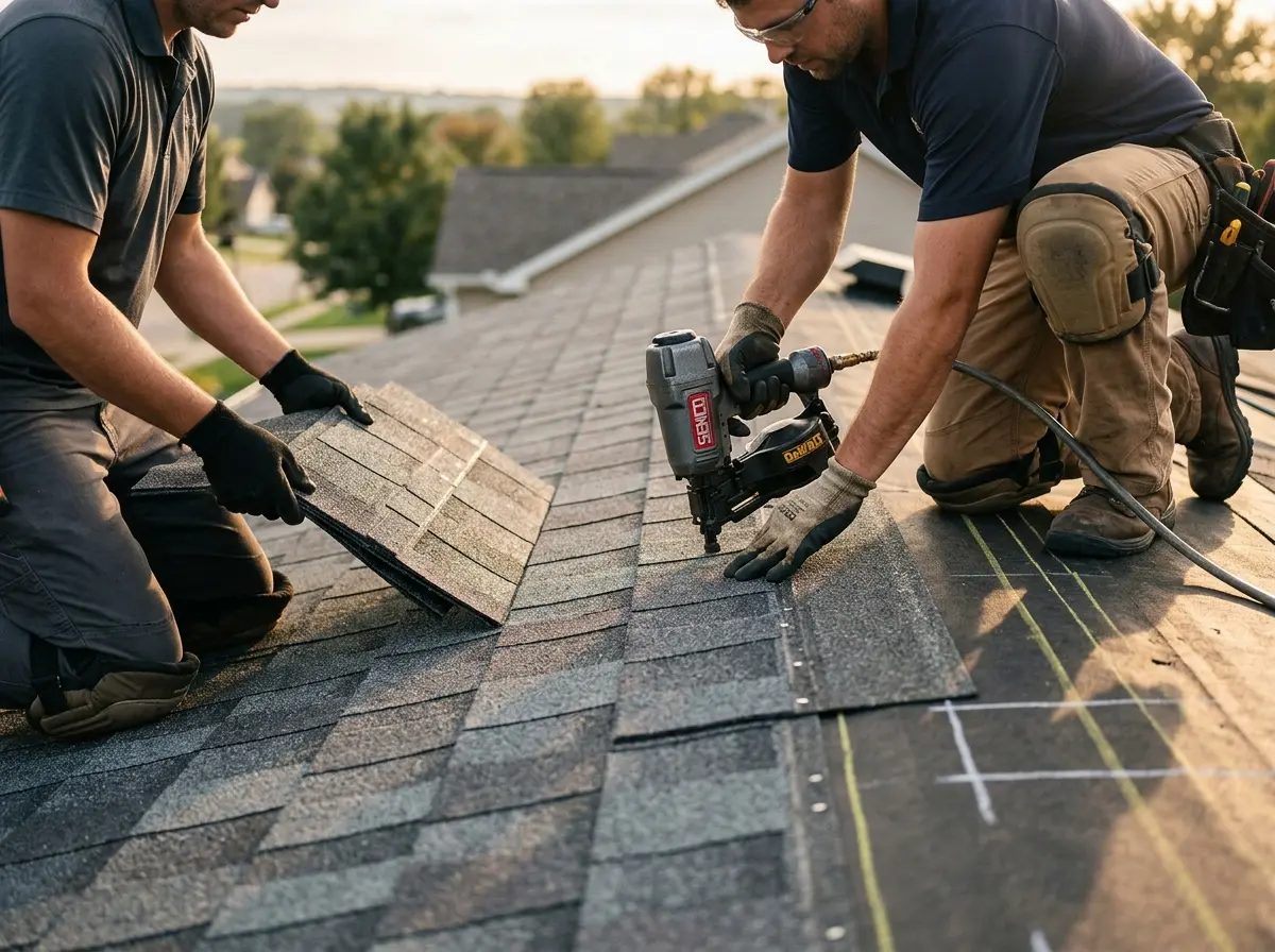 Professional roofer working on a residential roof in Carnegie